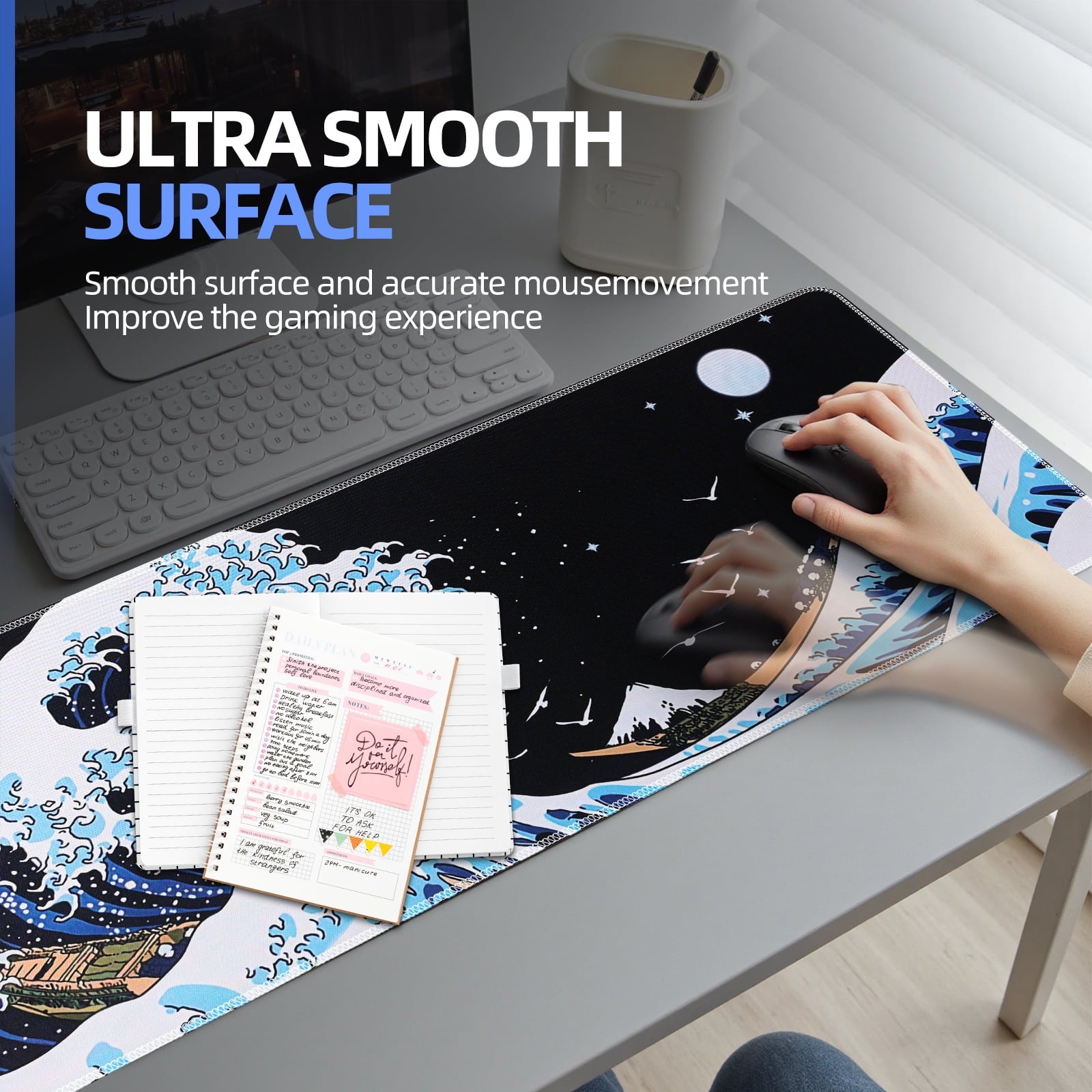 Gaming Mouse Pad,Mouse Pad 31.5X11.8Inch Large Extended Computer Mouse Mat Keyboard Full Desk Mousepad for Gaming, Office, Wave of Kanagawa