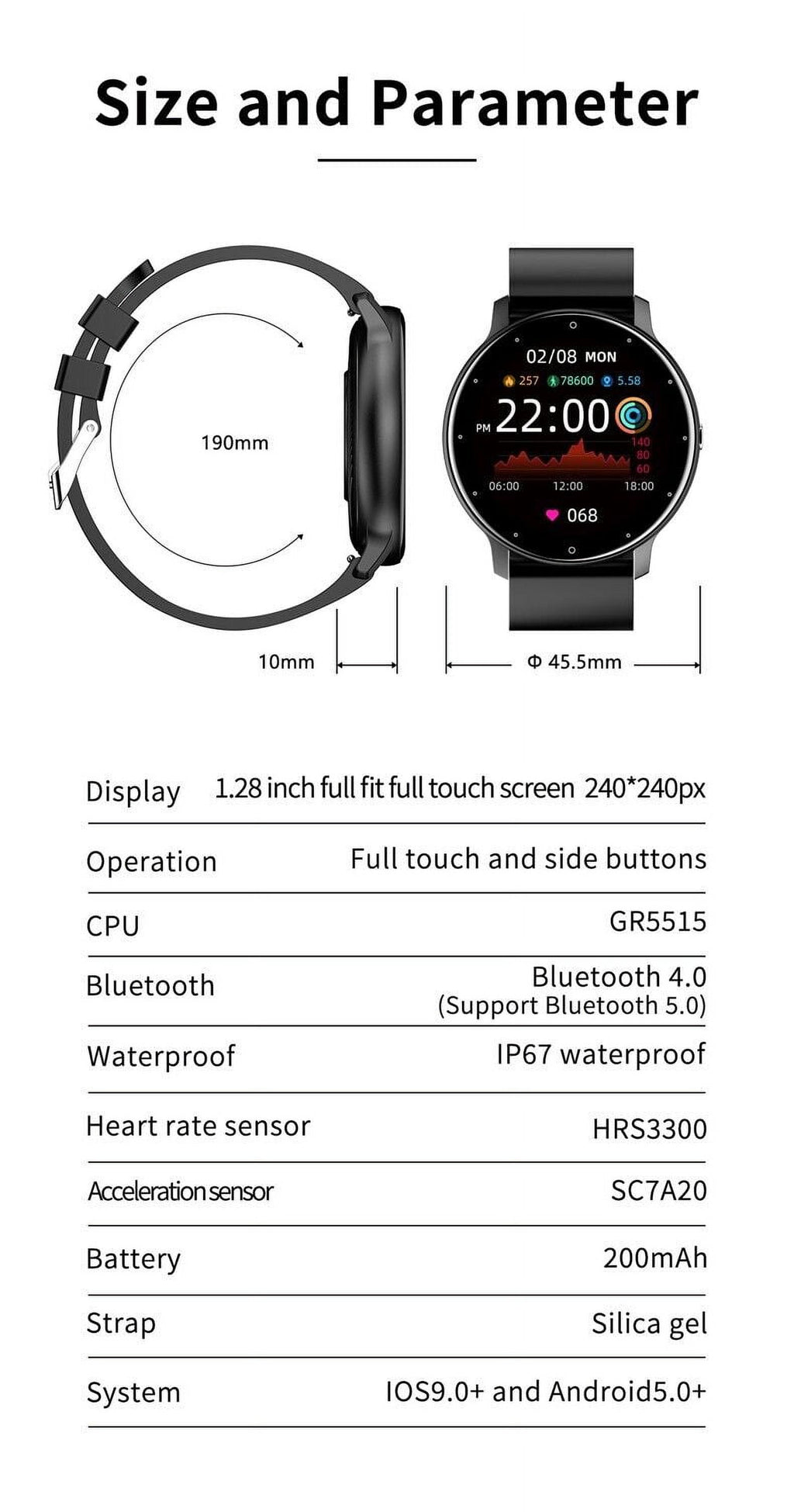 For Samsung Galaxy A51 5G Smart Watch, Fitness Tracker Watches for Men Women, IP67 Waterproof HD Touch Screen Sports, Activity Tracker with Sleep/Heart Rate Monitor - Black