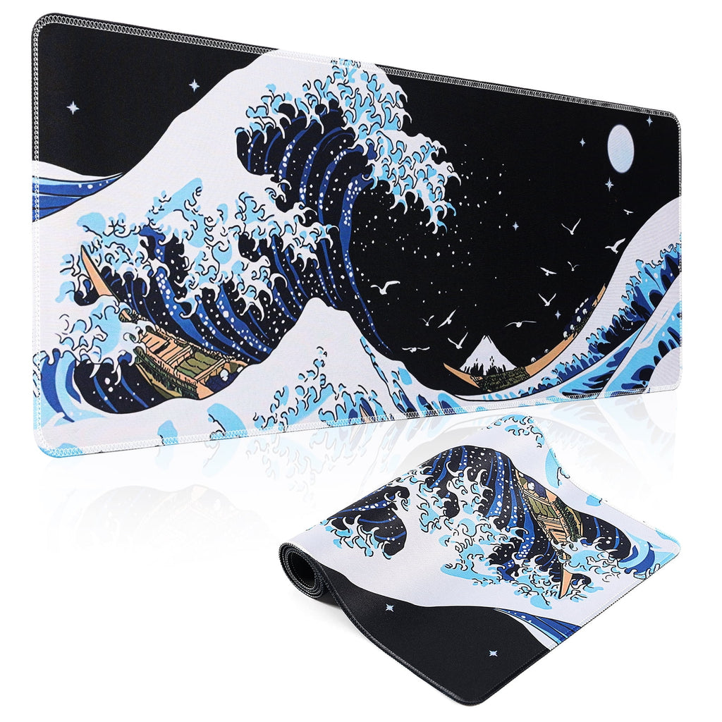 Gaming Mouse Pad,Mouse Pad 31.5X11.8Inch Large Extended Computer Mouse Mat Keyboard Full Desk Mousepad for Gaming, Office, Wave of Kanagawa