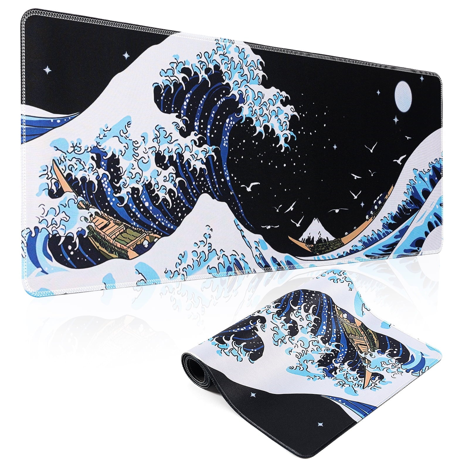 Gaming Mouse Pad,Mouse Pad 31.5X11.8Inch Large Extended Computer Mouse Mat Keyboard Full Desk Mousepad for Gaming, Office, Wave of Kanagawa