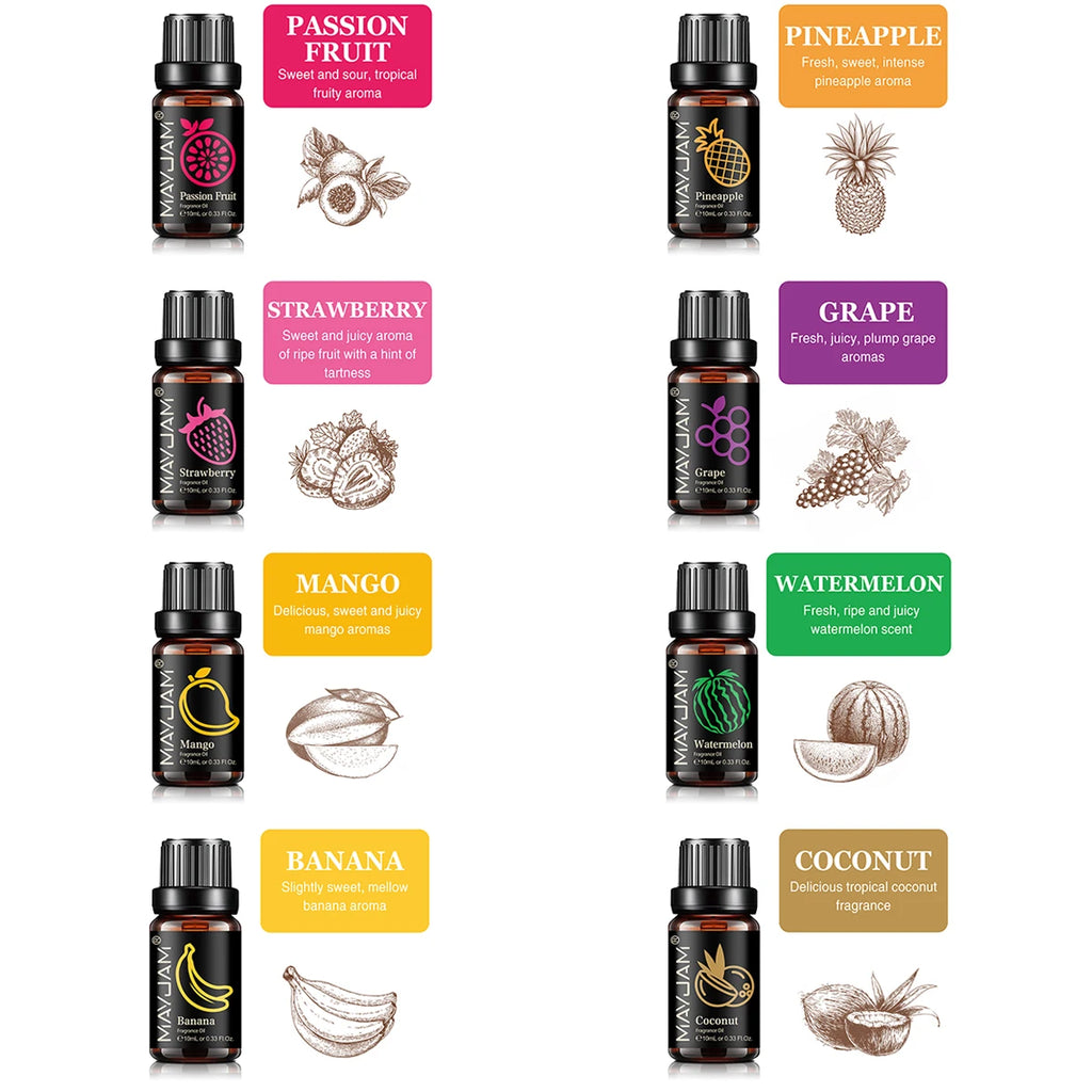 Fragrance Oils Set 8Pcs Gift Box Fruit Aroma Oil for Humidifier Diffuser Candle Soap Making Air Freshener